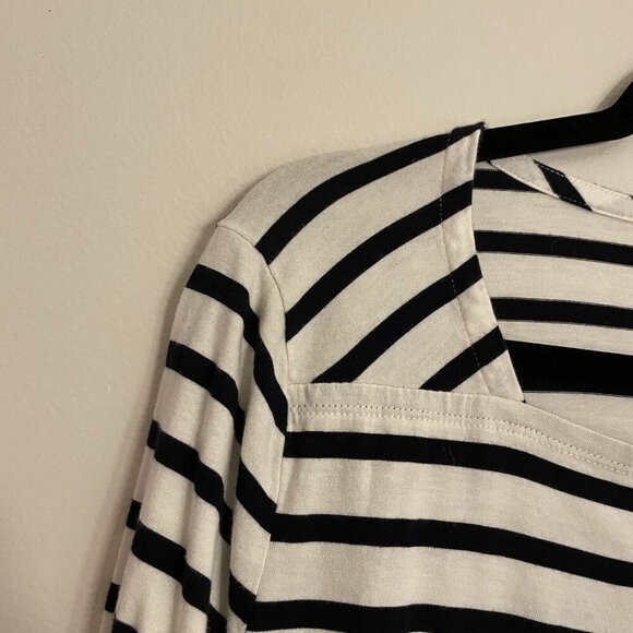 Talbots Woman 2X Preppy Laurel Stripe 3/4 Sleeves Square Neck Ruffle Peplum Tee - Picture 6 of 9